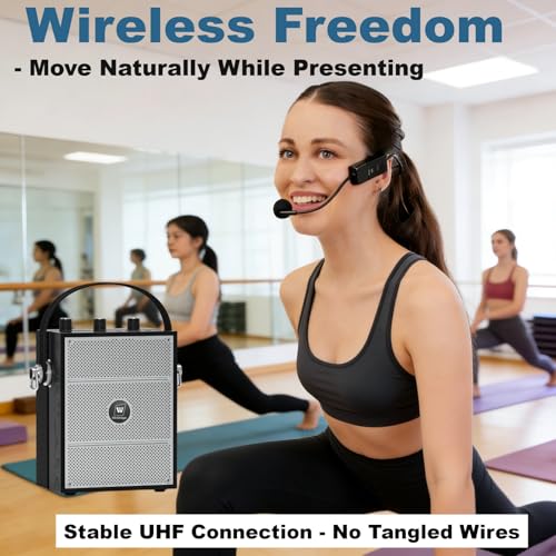 HW HAOWORKS Voice Amplifier, Portable PA System with Wireless Headset Mic & Speaker, 50W Bluetooth Portable Microphone and Speaker for Teachers, Public Speaking, Events, Hands-Free Megaphone with Strap - S98 - Image 3