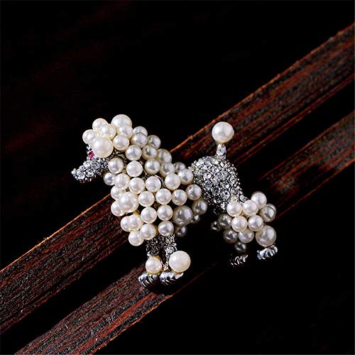 Ajojewel Cute Simulated Pearl Poodle Dog Brooch Pin Rhinestone Animal Lapel Collar Jewelry Accessories (Pearl Dog) X689 - Image 3