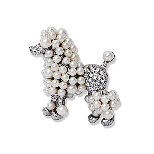 Ajojewel Cute Simulated Pearl Poodle Dog Brooch Pin Rhinestone Animal Lapel Collar Jewelry Accessories (Pearl Dog) X689 - Image 1