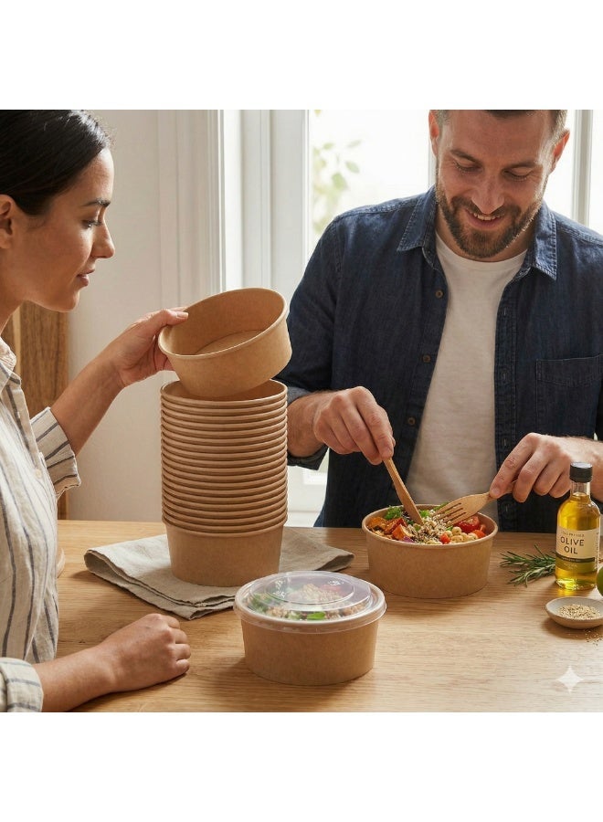 Ecoway Compostable Heavy Duty Made Of Paper Disposable Bowls  - [17 Ounce - 500 Ml, Pack Of 50]  Eco-Friendly Biodegradable Bowls, Perfect For Salad, Soup, Dessert, Hot or Cold Use, Brown - Image 5
