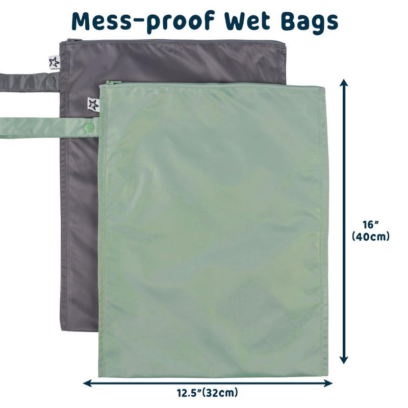 Tiny Twinkle Mess Proof Wet Bags | 2-Pack Reusable Waterproof Wet Bags for Swimsuits | Baby Clothes | Travel & Diaper Bag (Sage, Charcoal) - Image 4
