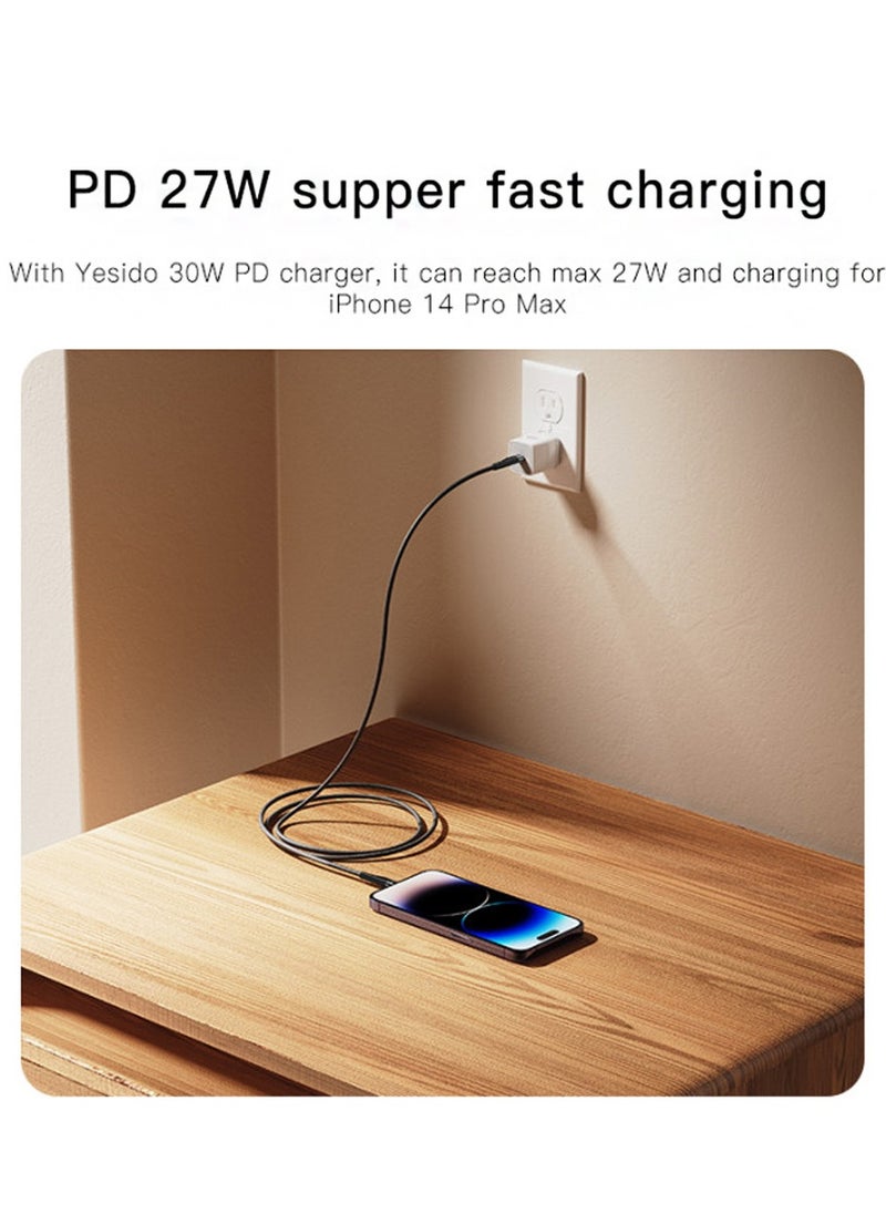Yesido - Yesido CA115 Data Cable 3M Type-C to Lightning Support Charging And Data Transmission PD 27W Fast Charging - Black - Image 1