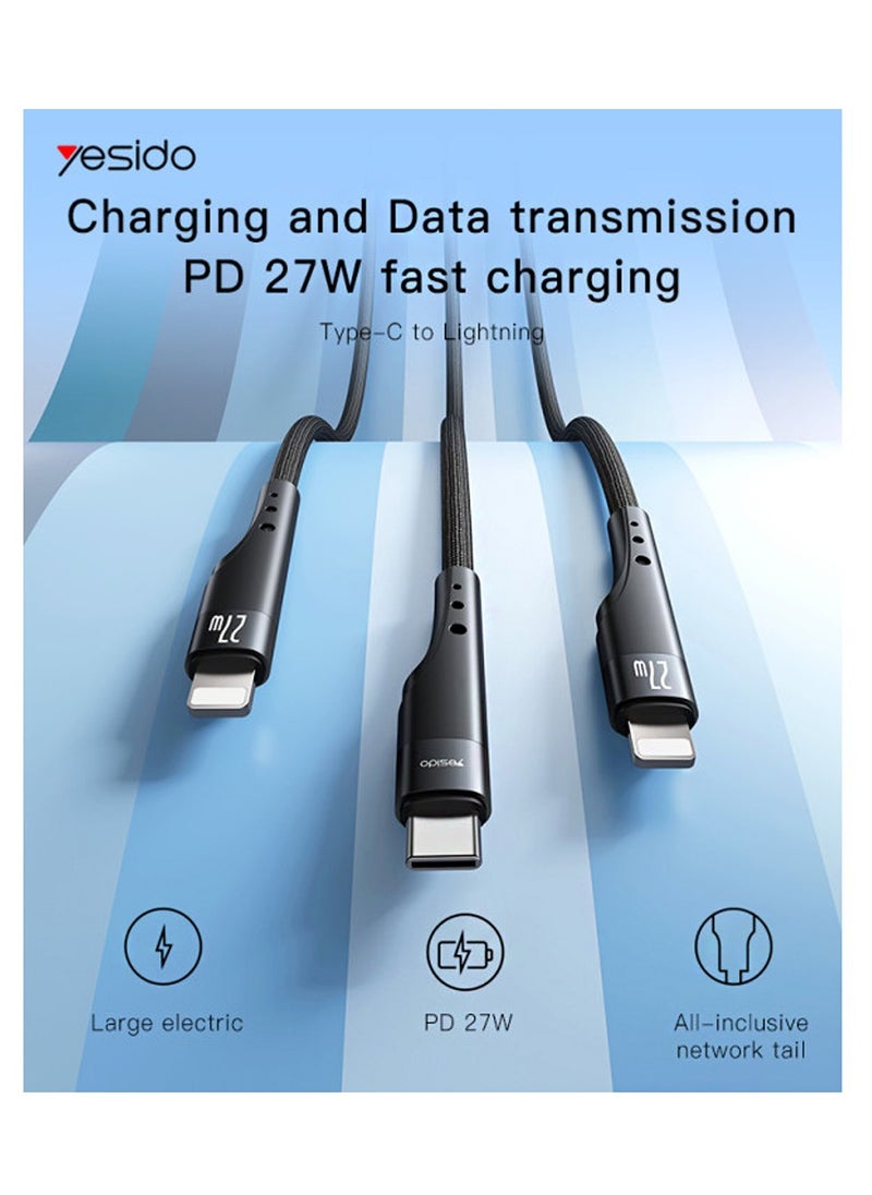 Yesido - Yesido CA115 Data Cable 3M Type-C to Lightning Support Charging And Data Transmission PD 27W Fast Charging - Black - Image 1