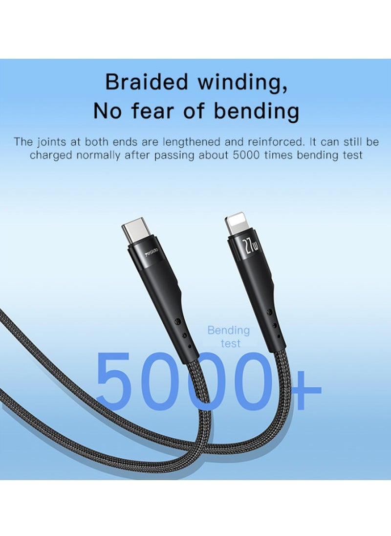 Yesido - Yesido CA115 Data Cable 3M Type-C to Lightning Support Charging And Data Transmission PD 27W Fast Charging - Black - Image 1