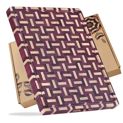 YOUSUNLONG Extra Large Cutting Board End Grain Purple Heart Wood - Thickened-Heavy Duty Butcher Block 24"L x 18"W x 1.5"Th w/Juice Groove and Handle - Serving Tray for Meat & Cheese,Brisket Board - Image 1