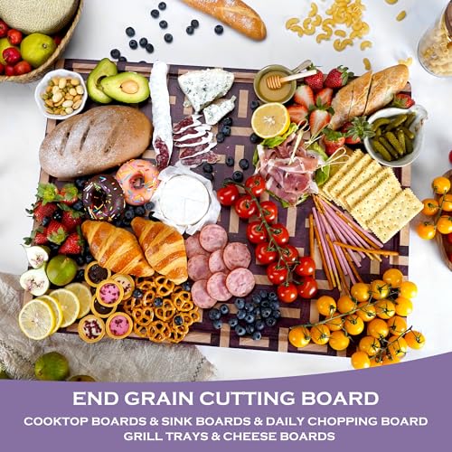 YOUSUNLONG Extra Large Cutting Board End Grain Purple Heart Wood - Thickened-Heavy Duty Butcher Block 24"L x 18"W x 1.5"Th w/Juice Groove and Handle - Serving Tray for Meat & Cheese,Brisket Board - Image 3