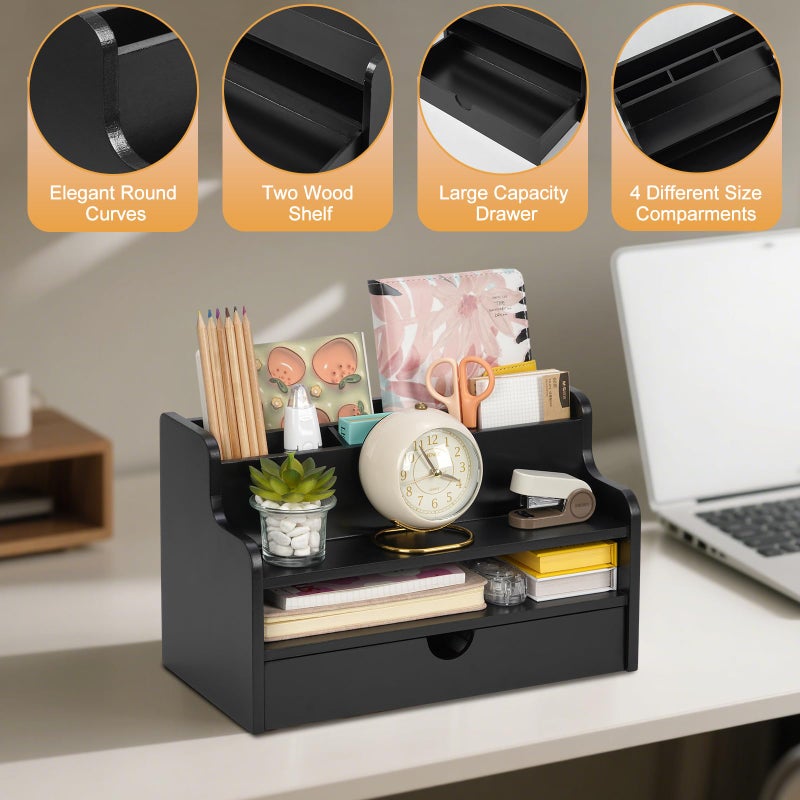 Dhmkfly Mail Organizer Countertop, 4 Slots Desk Organizer with Drawer and Shelf, Wooden Mail Sorter for Desk, Desktop File Holders for Storage Pens, Envelopes and Bills - Image 4