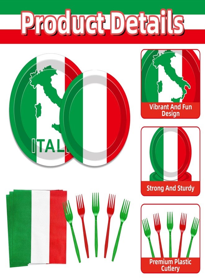 Geodurn 100 PCS Italian Party Supplies Set - Italy Flag Disposable Tableware with Plates, Napkins and Forks, Serves 25 for Italian Themed Parties, National Day & Sports Cultural Events - Image 3