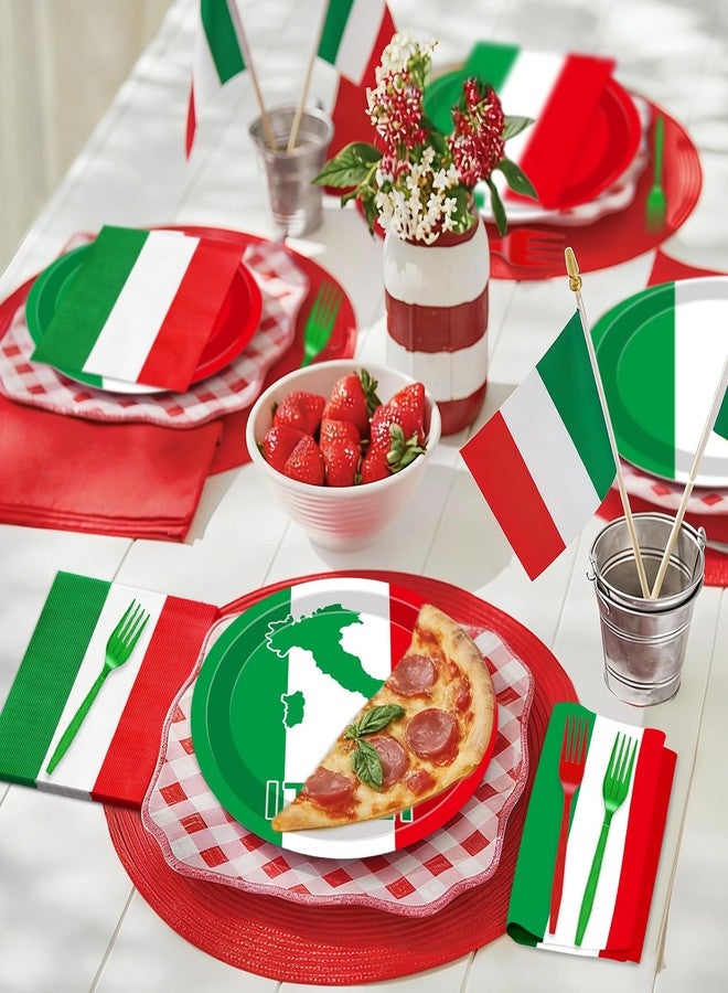 Geodurn 100 PCS Italian Party Supplies Set - Italy Flag Disposable Tableware with Plates, Napkins and Forks, Serves 25 for Italian Themed Parties, National Day & Sports Cultural Events - Image 5