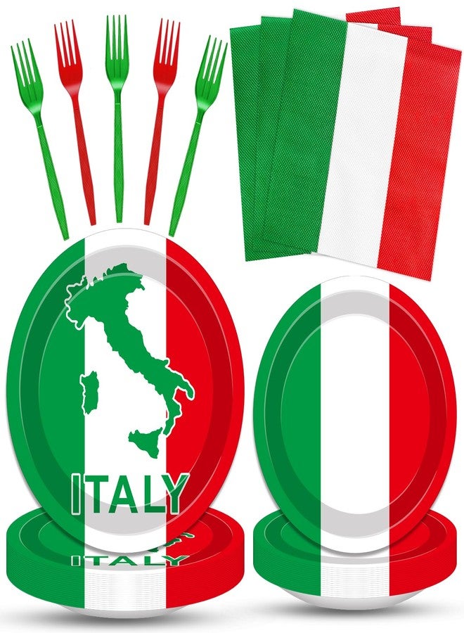 Geodurn 100 PCS Italian Party Supplies Set - Italy Flag Disposable Tableware with Plates, Napkins and Forks, Serves 25 for Italian Themed Parties, National Day & Sports Cultural Events - Image 1