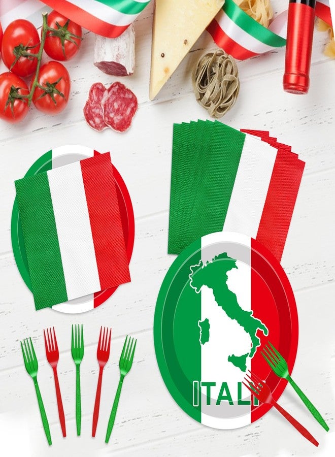 Geodurn 100 PCS Italian Party Supplies Set - Italy Flag Disposable Tableware with Plates, Napkins and Forks, Serves 25 for Italian Themed Parties, National Day & Sports Cultural Events - Image 4