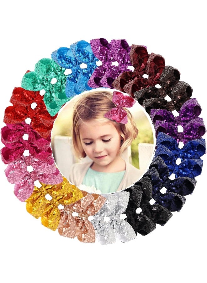 DED 30pcs Sparkly Hair Bows Clips 4 inch Glitter Sequin Bow Alligator Clips Baby Hair Accessories for Baby Girls Children Kids(15 Pair) - Image 1