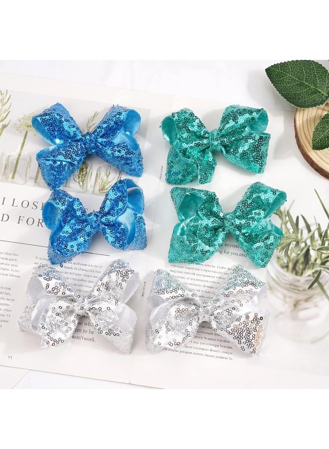 DED 30pcs Sparkly Hair Bows Clips 4 inch Glitter Sequin Bow Alligator Clips Baby Hair Accessories for Baby Girls Children Kids(15 Pair) - Image 5