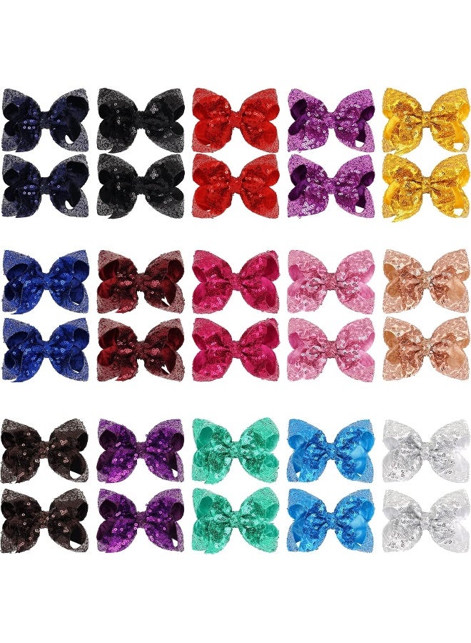 DED 30pcs Sparkly Hair Bows Clips 4 inch Glitter Sequin Bow Alligator Clips Baby Hair Accessories for Baby Girls Children Kids(15 Pair) - Image 2
