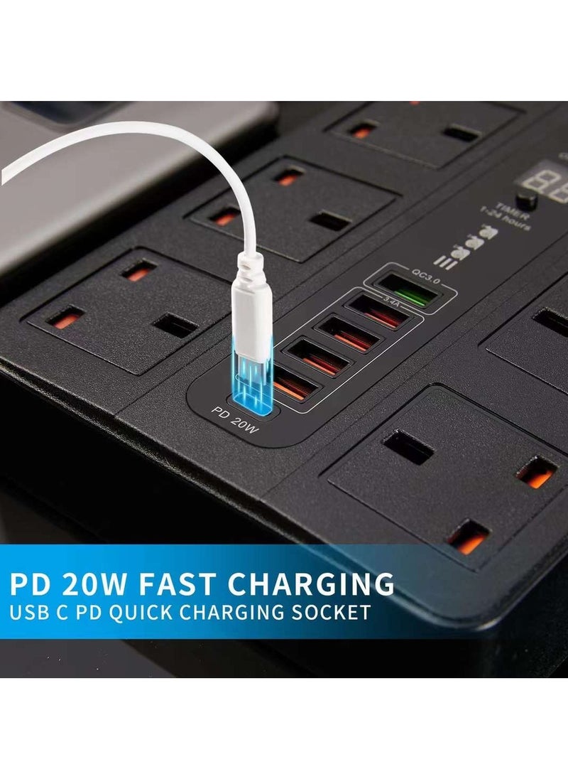 Pama BKL-11 Universal Extension Cord With 6 Universal Sockets, 5 USB ports,  1 PD Ports and 2 Meter Multicolour  - Image 3