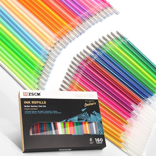 ZSCM QUALITY DECIDES THE FUTURE 160 Colors Gel Pen Ink Refills, Glitter Neon Gel Ink Pens Refills Replace Cartridges for Glitter Gel Pens Set,for Drawing Adult Coloring Books Journaling Women Gifts, No Repeats - Image 1