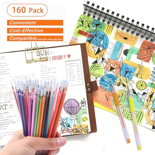 ZSCM QUALITY DECIDES THE FUTURE 160 Colors Gel Pen Ink Refills, Glitter Neon Gel Ink Pens Refills Replace Cartridges for Glitter Gel Pens Set,for Drawing Adult Coloring Books Journaling Women Gifts, No Repeats - Image 5