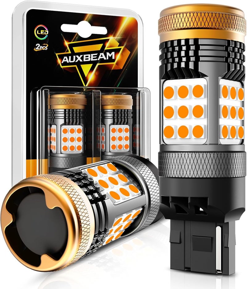 Auxbeam مصابيح LED من سلسلة Auxbeam B21 7440 - أصفر كهرماني، مقاوم مدمج، خالي من أخطاء CANBUS، مضاد لوميض هايبر، ضوء إشارة دوران فائق السطوع 600% - Image 1
