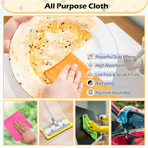 FIXSMITH Microfiber Cleaning Cloth, 50 Pack Cleaning Rags, Cleaning Towels for Housekeeping, Kitchen, Car, Lint-Free, Reusable Shop Towels with 5 Colors (Green/Blue/Yellow/Orange/Pink), 12"X12" - Image 4