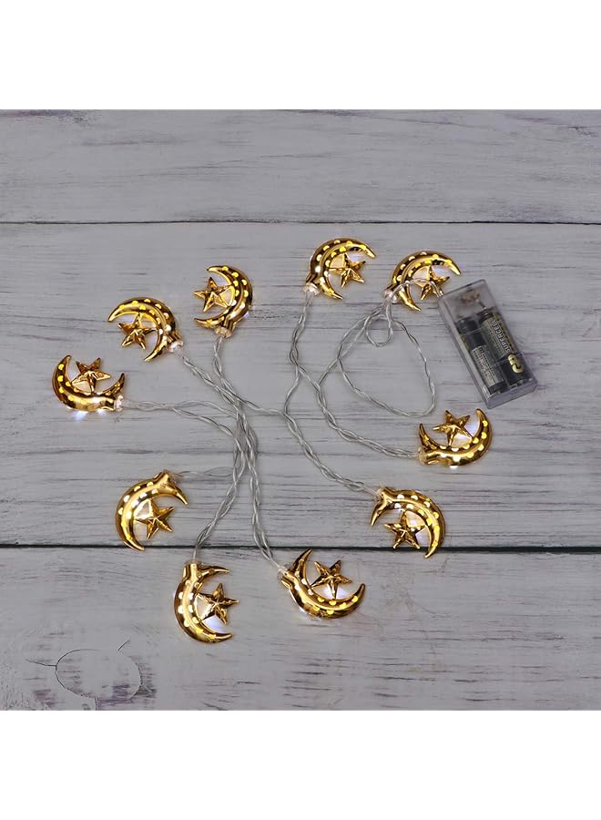 erorex Indoor Fairy String Lights 1Pc Led Iron Art Star And Moon Lamp String Muslim Eid Themed Design String Lamps For Party Without Battery 1.65M 10 Leds - Image 2