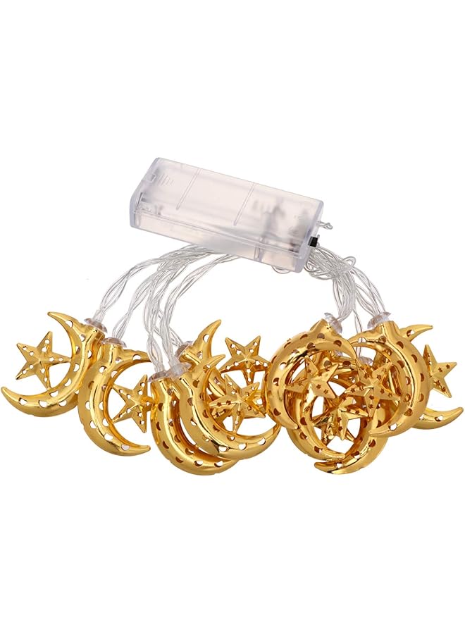 erorex Indoor Fairy String Lights 1Pc Led Iron Art Star And Moon Lamp String Muslim Eid Themed Design String Lamps For Party Without Battery 1.65M 10 Leds - Image 1