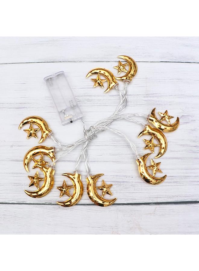 erorex Indoor Fairy String Lights 1Pc Led Iron Art Star And Moon Lamp String Muslim Eid Themed Design String Lamps For Party Without Battery 1.65M 10 Leds - Image 4