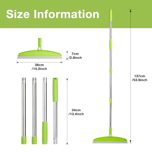 XXFLOWER Silicone Air Broom Multifunction Broom with Long Handle Adjustable Rubber Squeegee Sweeping Water for Indoor Hardwood Floors KitchenConcrete Floor Bathroom TileGray Green - Image 3