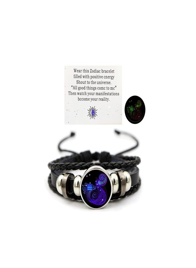 Aktully Aquarius Zodiac Signs Spirit Bracelet, Adjustable 12 Constellation Bracelet, Multilayer Black Leather Bracelets, Birthday Jewelry Gifts for Women Men - Image 1