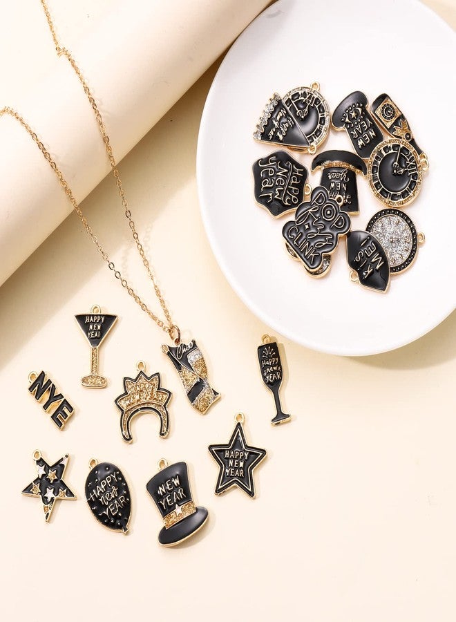 CEALXHENY 20PCS New Year's Eve Bracelet Making Charms, Assorted Glittery Enamel Hat Star Clock Champagne Flute Pendant Charms for DIY Crafts Ornament Gifts - Image 3