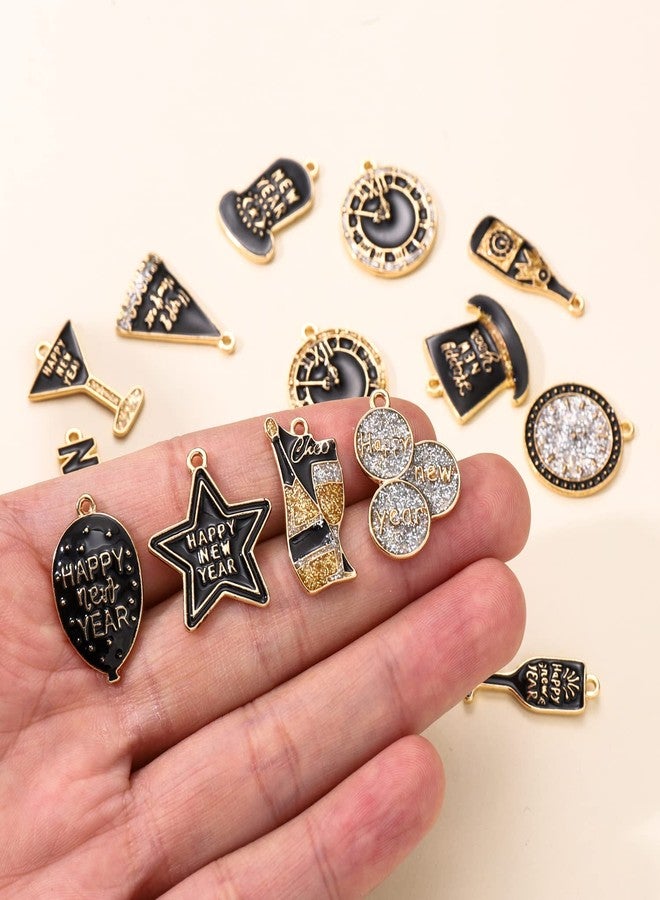 CEALXHENY 20PCS New Year's Eve Bracelet Making Charms, Assorted Glittery Enamel Hat Star Clock Champagne Flute Pendant Charms for DIY Crafts Ornament Gifts - Image 4