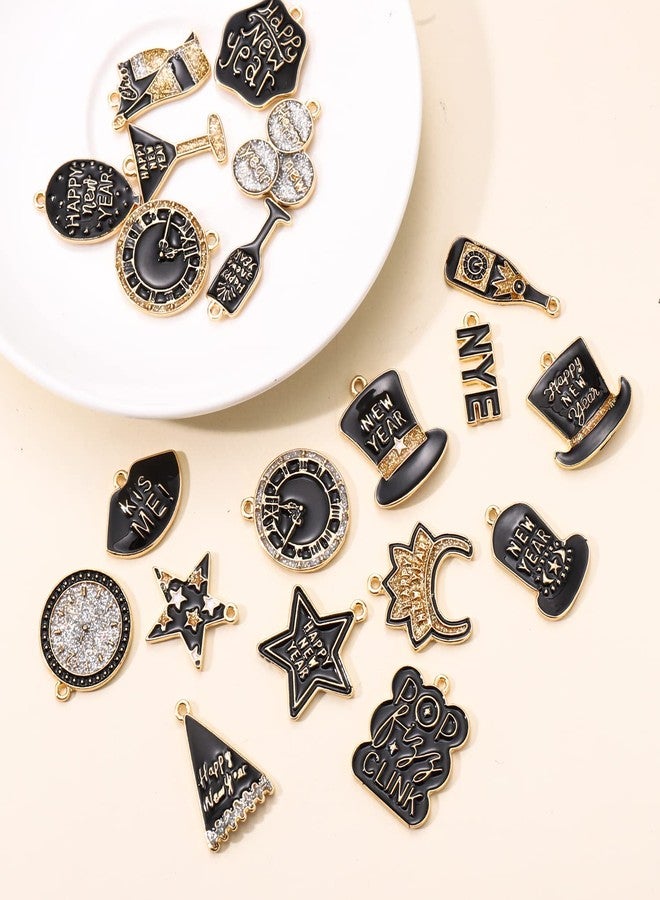 CEALXHENY 20PCS New Year's Eve Bracelet Making Charms, Assorted Glittery Enamel Hat Star Clock Champagne Flute Pendant Charms for DIY Crafts Ornament Gifts - Image 2