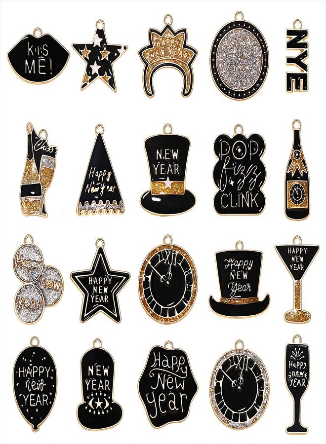 CEALXHENY 20PCS New Year's Eve Bracelet Making Charms, Assorted Glittery Enamel Hat Star Clock Champagne Flute Pendant Charms for DIY Crafts Ornament Gifts - Image 5