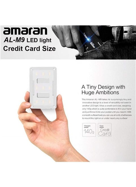 Amaran AL-M9 LED Light Built in Battery Pockable Mini TLCI/CRI 95+ On-Camera Video Lights 9pcs SMD Lighting for DSLR Camera