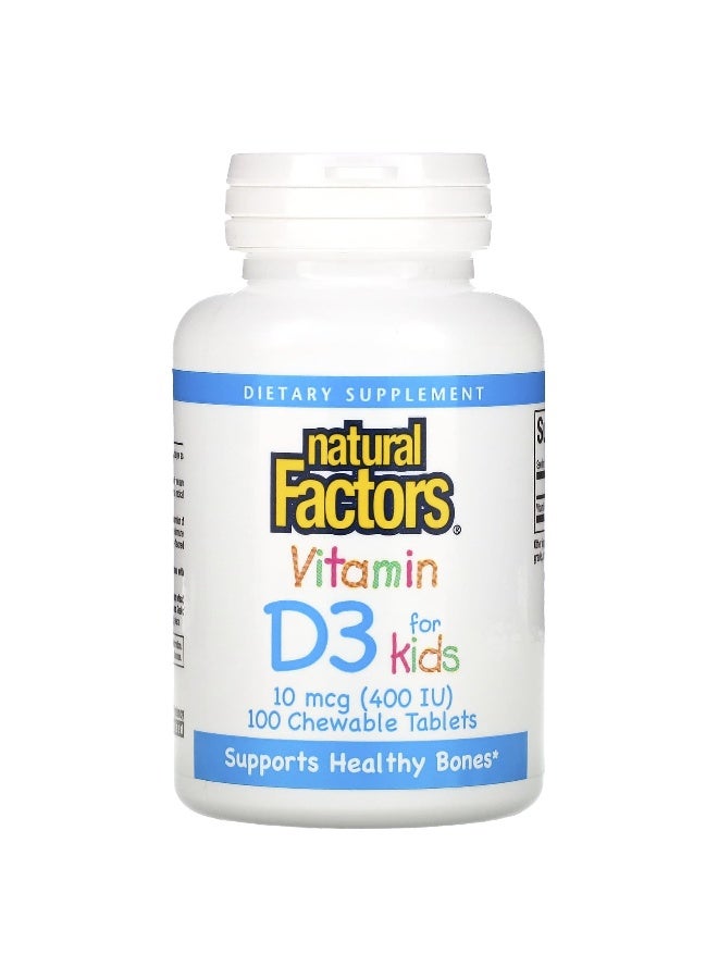 natural Factors Natural Factors, Vitamin D3 for Kids, Strawberry, 10 mcg (400 IU), 100 Chewable Tablets  - Image 1