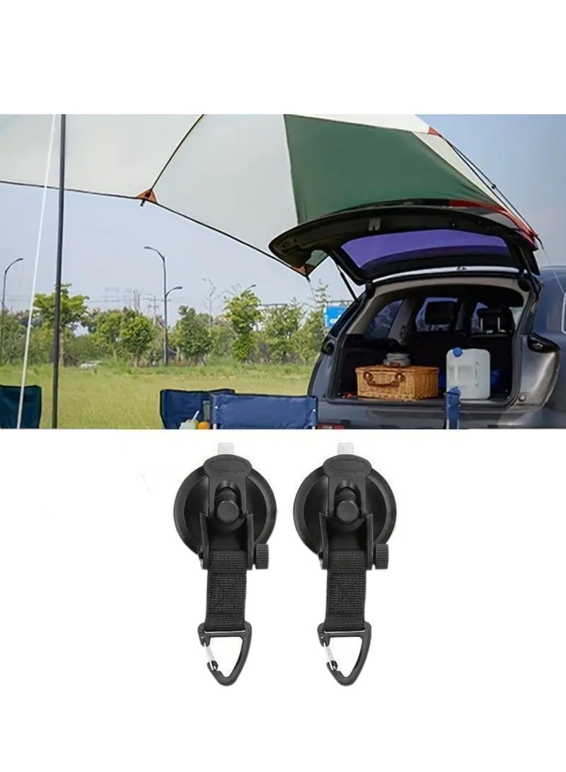 2 pieces of strong and heavy duty suction cup hooks for multiple uses during trips. You can use them to attach a car umbrella for camping or to attach a tent to the car body, whether the side or rear of the car to provide shade from the sun and rain. It is also used when traveling to attach luggage or tents to the car, and at home, it is used in the bathroom or kitchen to hang towels or kitchen utensils. The design is characterized by strong suction to endure and firmly attach to smooth and non-porous surfaces such as the car body, ceramics and glass. This tool is especially useful when camping and trips. Installation method: Clean the surface first and pull the top button down to place the safety lock to secure the hook with the possibility of rotating the hook, then hang what you want. It does not require effort or additional tools to install and does not leave damage to the surface of the place when removed, and you can re-insert it again and again. - Image 2