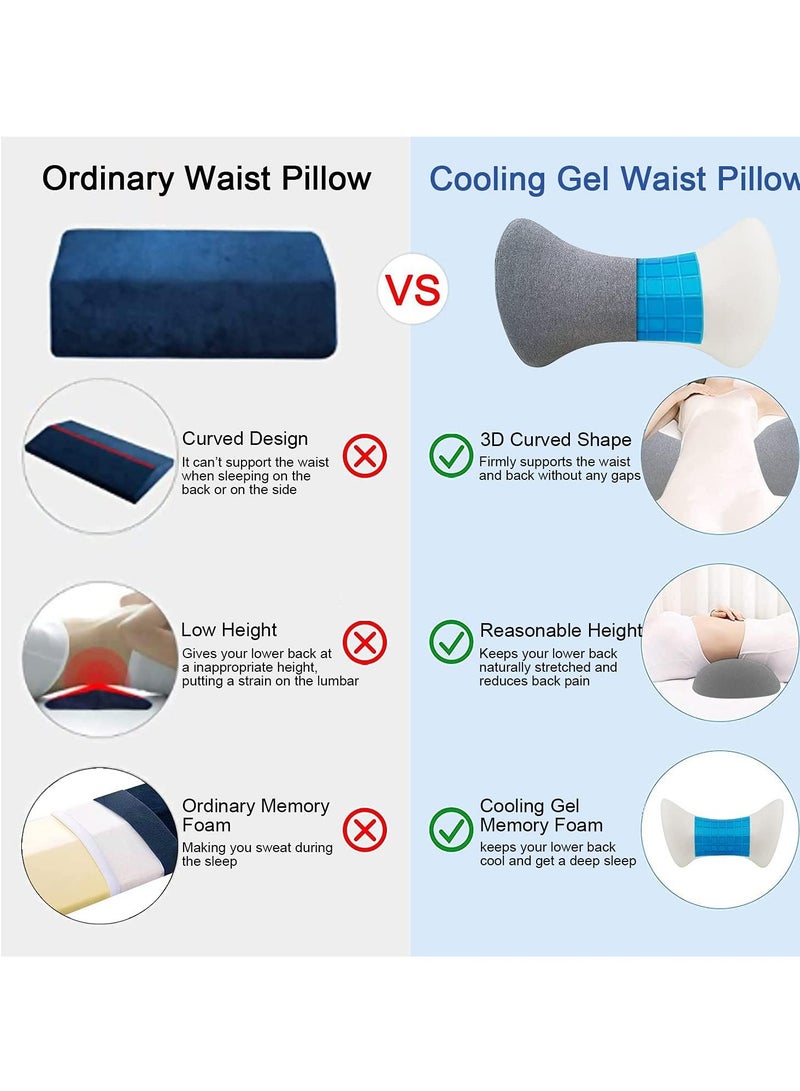 Lumbar Sleeping Pillow Waist Cushion: Cooling Gel Lumbar Support Back Cushion Memory Foam Back Pain Relief Pillows with Washable Cover for Side, Back and Stomach Sleepers - Image 3