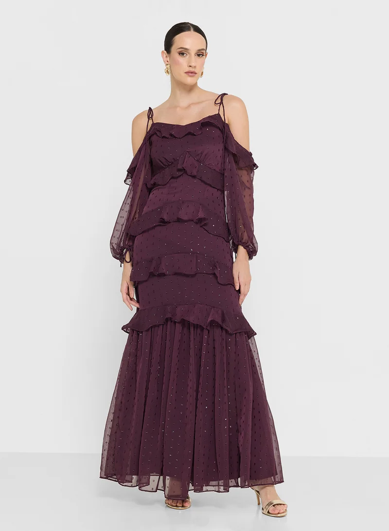 Anaya With Love Ruffle Detail Shoulder Knot Maxi Dress