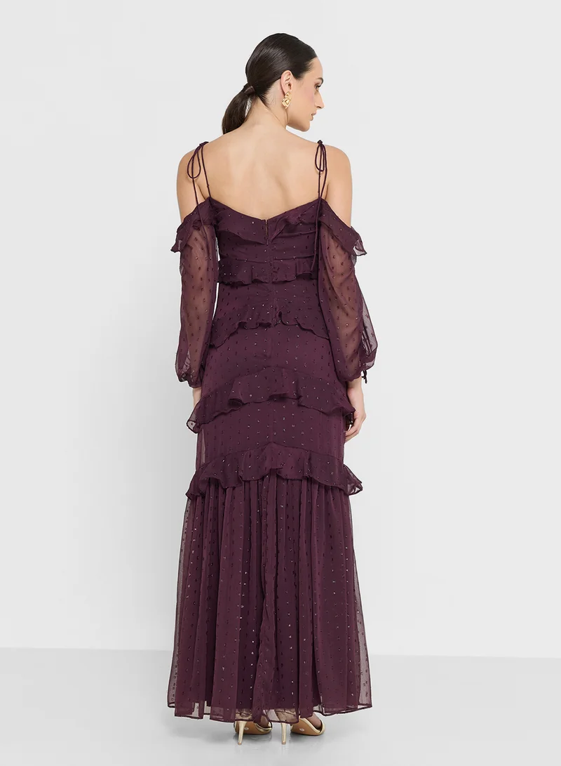 Anaya With Love Ruffle Detail Shoulder Knot Maxi Dress
