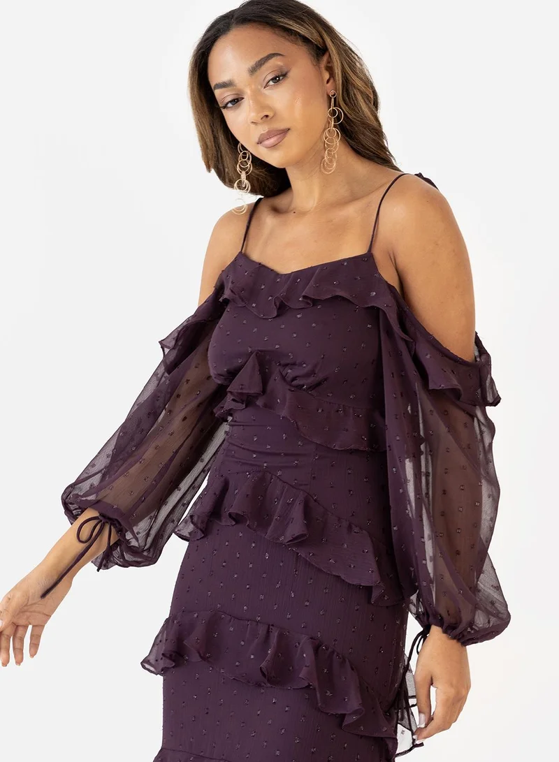 Anaya With Love Ruffle Detail Shoulder Knot Maxi Dress