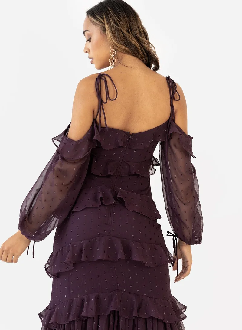 Anaya With Love Ruffle Detail Shoulder Knot Maxi Dress