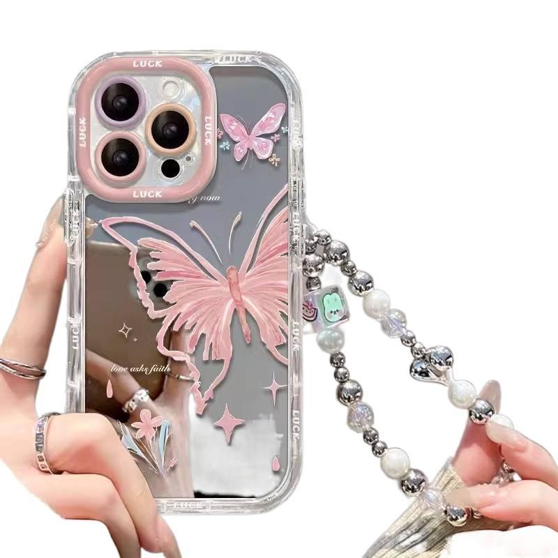 غطاء واقي بسيليكون لـ iPhone 13 مع نقشة الفراشة ولمسة مرآة مع مقاوم للصدمات مع حماية من السقوط باللون Mirror Butterfly مع مرآة من السيليكون للمكتب للاستخدام الخارجي - Image 4