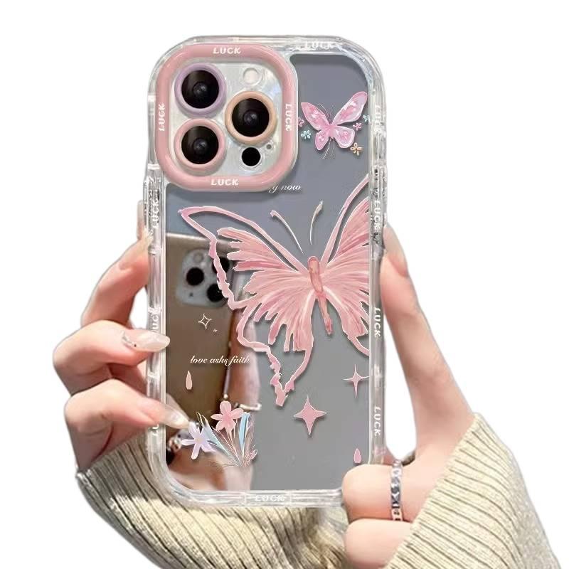 غطاء واقي بسيليكون لـ iPhone 13 مع نقشة الفراشة ولمسة مرآة مع مقاوم للصدمات مع حماية من السقوط باللون Mirror Butterfly مع مرآة من السيليكون للمكتب للاستخدام الخارجي - Image 5