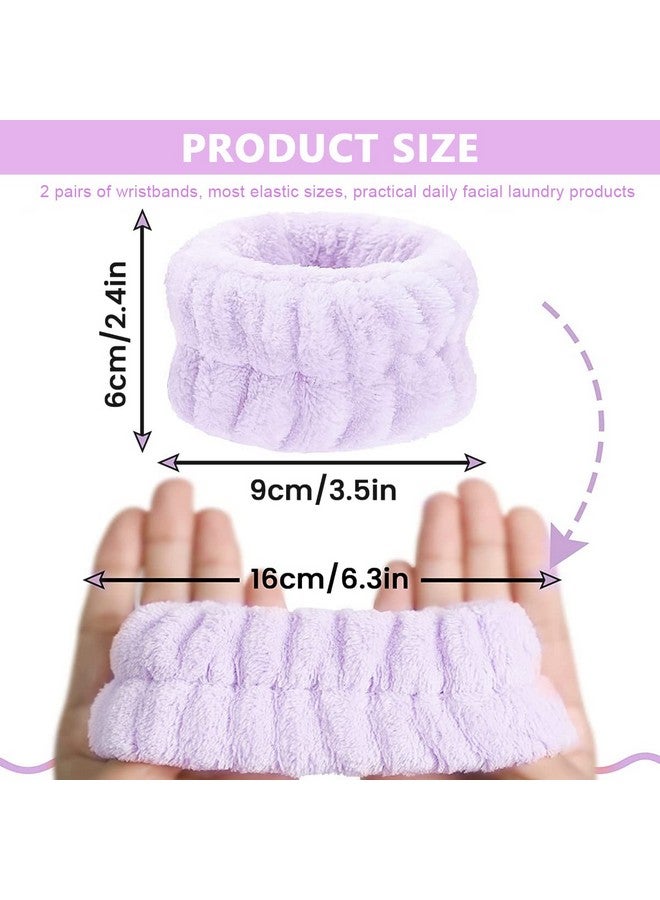 maycreate 2 Pairs Face Wash Wristband Super Absorbent Spa Wrist Wash Band Towel Sweat Wristband For Women Girls Face Washing Yoga Fitness (Purple+ Gray) - Image 2