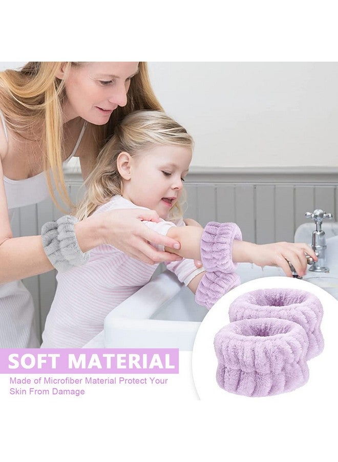 maycreate 2 Pairs Face Wash Wristband Super Absorbent Spa Wrist Wash Band Towel Sweat Wristband For Women Girls Face Washing Yoga Fitness (Purple+ Gray) - Image 4