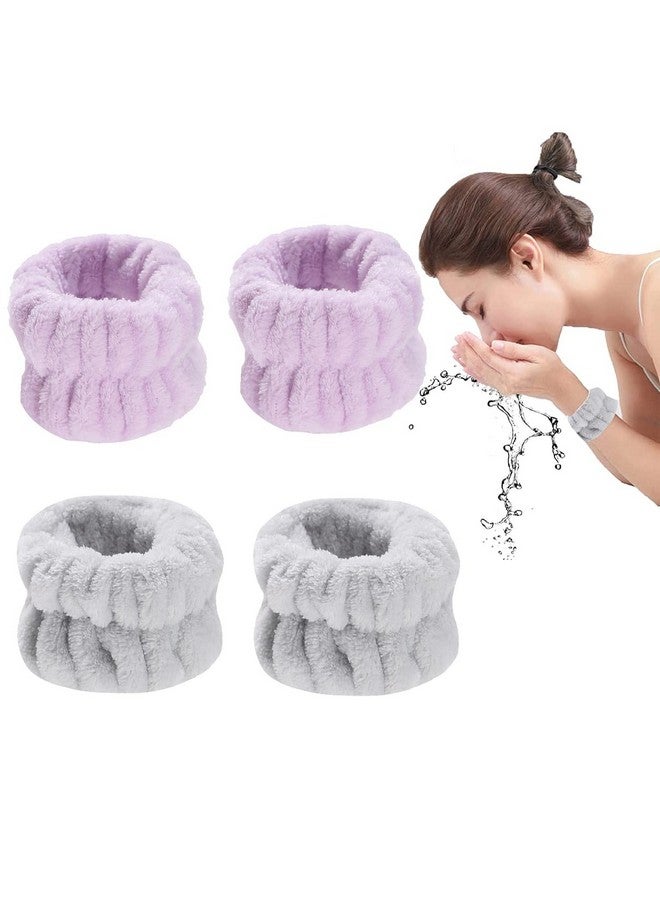 maycreate 2 Pairs Face Wash Wristband Super Absorbent Spa Wrist Wash Band Towel Sweat Wristband For Women Girls Face Washing Yoga Fitness (Purple+ Gray) - Image 1