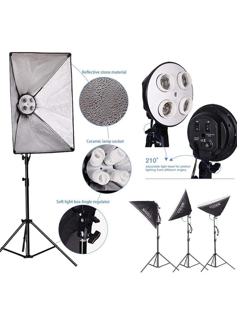 COOPIC S03 2M x 3M Background Support System With 3x3m Grey Background Non woven and Continuous Lighting Kit for Photo Studio Product,Portrait and Video Shoot Photography