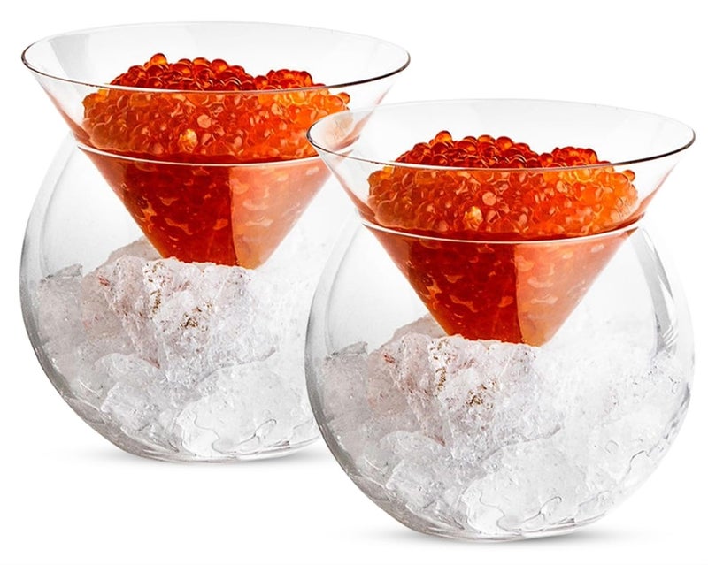 Kook طقم خادم كافيار زجاجي من كوك، طبق تقديم مع حاملة ثلج، لروبيان، مقبلات، مشروبات كحولية، مارتيني وكوكتيلات، آمن في غسالة الصحون، وعاء سعة 5 أونصات، مجموعة من 2 - Image 1