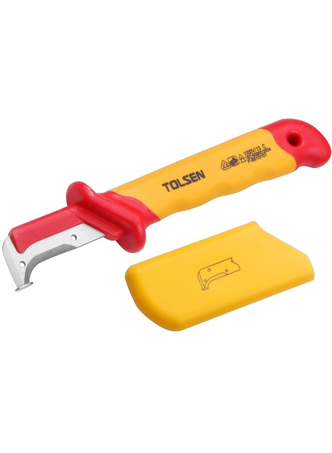 Tolsen V51416 Premium VDE Insulated Dismantling Knife 50 × 185mm – 1000V Stainless Steel Electrician Cable Sheath Stripping Knife - Image 2