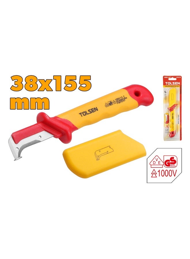 Tolsen V51416 Premium VDE Insulated Dismantling Knife 50 × 185mm – 1000V Stainless Steel Electrician Cable Sheath Stripping Knife - Image 1