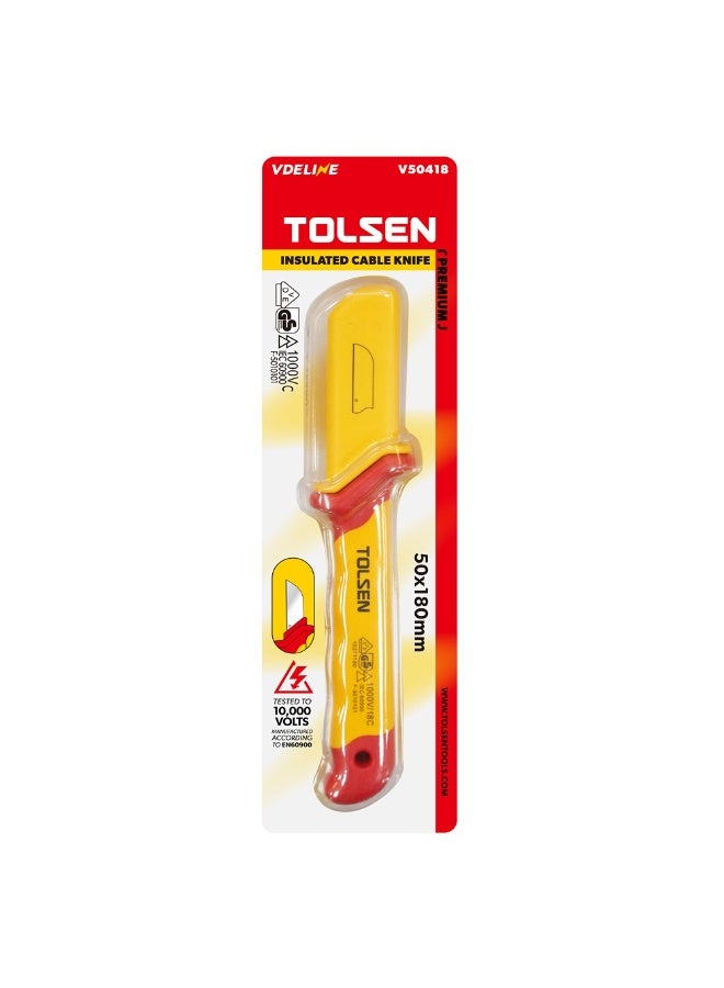 Tolsen V51416 Premium VDE Insulated Dismantling Knife 50 × 185mm – 1000V Stainless Steel Electrician Cable Sheath Stripping Knife - Image 3